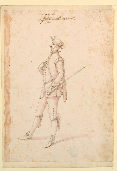 Tegning, kostymedesign: En kaptein for en ballett, ca. 1720 av Unknown artistUnknown artist
