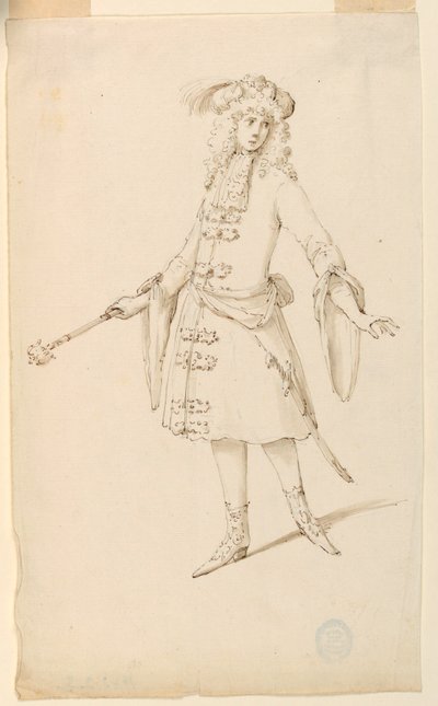 Tegning, kostymedesign: En adelsmann, konge eller prins til en ballett, ca. 1720 av Unknown artistUnknown artist