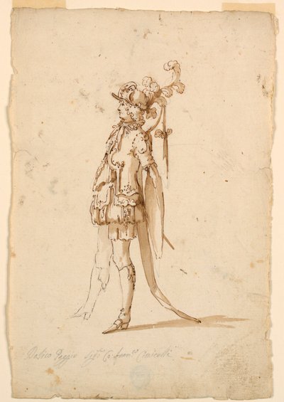 Tegning, kostymedesign: En side til en ballett, ca. 1720 av Unknown artistUnknown artist