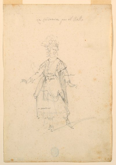 Tegning, kostymedesign: En kvinnelig sanger for en ballett, ca. 1720 av Unknown artistUnknown artist