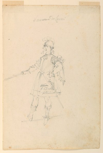 Tegning, kostymedesign: Våpenmesteren for en ballett, ca. 1720 av Unknown artistUnknown artist