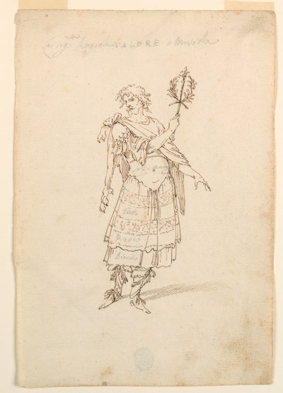 Tegning, kostymedesign: Mot og musikk for en ballett, ca. 1720 av Unknown artistUnknown artist
