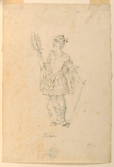 Tegning, kostymedesign: Tapperhet for en ballett, ca. 1720 av Unknown artistUnknown artist
