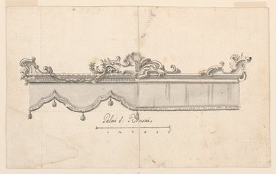 Tegning, Topp av et baldakin (V: figurskisser), ca. 1750–75 av Unknown artistUnknown artist
