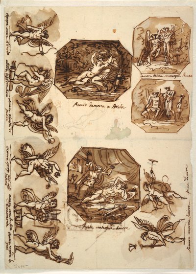 Tegning, Amor og Psyke: Fire åttekanter og åtte tegninger av Amor, 1810–15 av Unknown artistUnknown artist