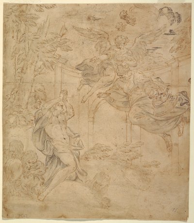 Tegning, Daniel i løvehulen, ca. 1630–40 av Unknown artistUnknown artist