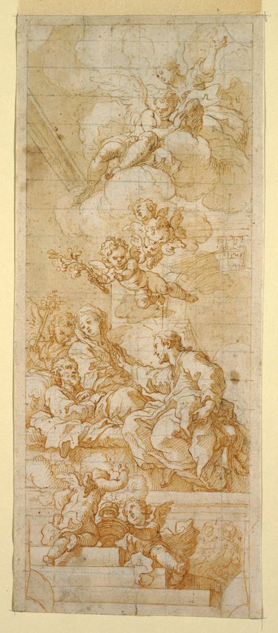 Tegning, St. Josefs død, studie til takmaleri, ca. 1670–1747 av Unknown artistUnknown artist