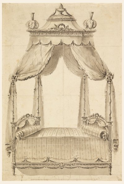 Tegning, design for en seng, ca. 1785 av Unknown artistUnknown artist