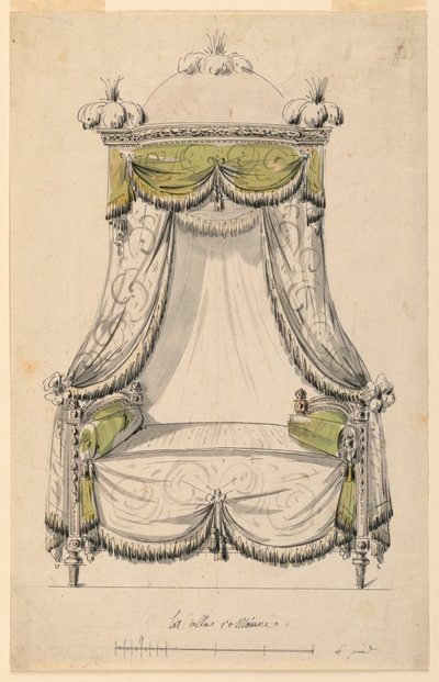 Tegning, design for en seng i romersk stil, 1780 av Unknown artistUnknown artist