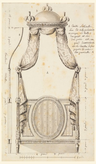 Tegning, design for en seng i polsk stil, 1780 av Unknown artistUnknown artist