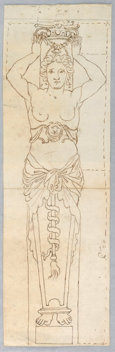 Tegning, design for en karyatid, 1700-tallet av Unknown artistUnknown artist