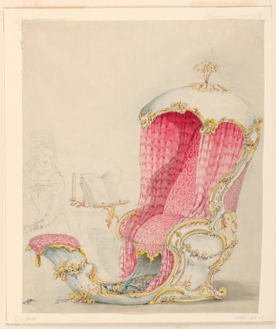 Tegning, design for en sjeselong, ca. 1810 av Unknown artistUnknown artist