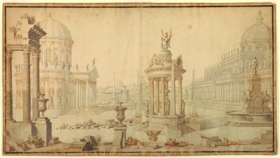 Tegning, scenografi: Arkitektonisk fantasi, tidlig 1700-tall av Unknown artistUnknown artist