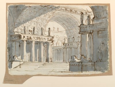 Tegning, scenografi, hvelvede klassiske bygninger, ca. 1800 av Unknown artistUnknown artist