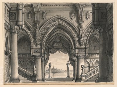 Tegning, scenografi, utsikt fra palasset i Venezia, 1832 av Unknown artistUnknown artist