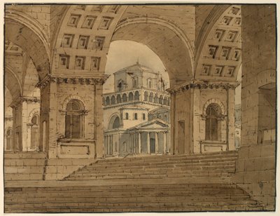 Tegning, scenografi, utsikt over byen fra palasset, tidlig på 1800-tallet av Unknown artistUnknown artist