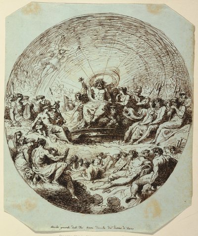 Tegning, Zevs som bestemmer seg for Trojas skjebne, Palazzo Gessi, Faenza, 1813 av Unknown artistUnknown artist