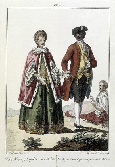 En svart og en spansk føder en mulatt - gravering av Unknown artist