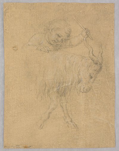 En gutt som kjører en geit av Unknown artist