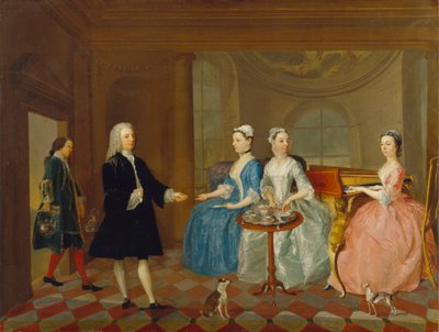 En familie som blir servert med te, muligens Carter-familien av Unknown artist