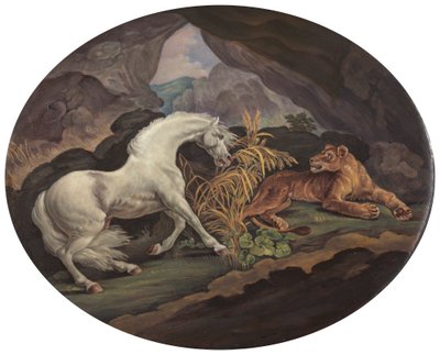 En hest som er skremt av en løvinne av Unknown artist