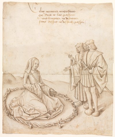 En dame med tre friere av Unknown artist