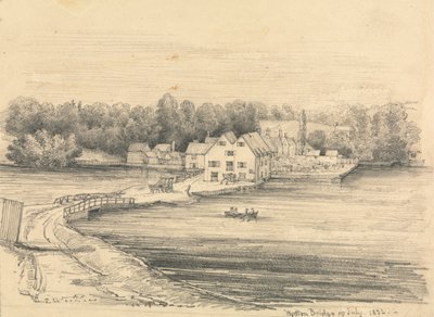 En stor gård ved en innsjø av Unknown artist