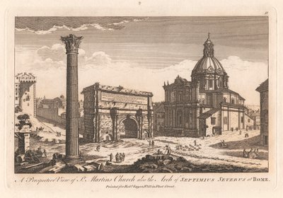 Et perspektivbilde av St. Martins kirke, også buen til Neptimius Severus i Roma. av Unknown artist