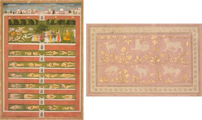 A Princess and Demons before a Nobleman: A Leaf from a Poetical Romance Relating to Shah Alam I (recto); Stensilerte scener av løve og gaselle (verso) av Unknown artist
