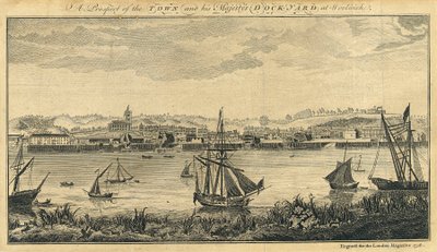 «En utsikt over byen og Hans Majestets verft i Woolwich» av Unknown artist