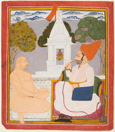 En Rathor-edel som besøker en hellig mann ved en Vishnu-helligdom av Unknown artist
