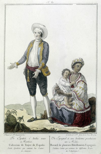 En spansk og en indianer føder en Métis - gravering av Unknown artist