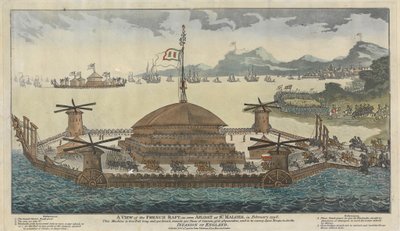 En utsikt over den franske flåten, som sett flytende ved St. Maloes, i februar 1798. Maskinen er 600 fot lang og 300 bred, monterer 500 stykker kanon, 36 og 48 pund, og skal transportere 15 000 tropper og for invasjonen av England. av Unknown artist
