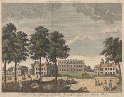 En utsikt over dronningens palass fra kjøpesenteret i St. James