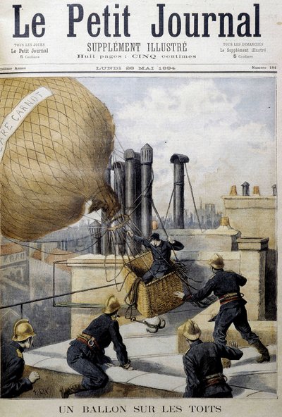 En ballong på takene: redning av brannmennene - i "" Le Petite Journal"" av Unknown artist