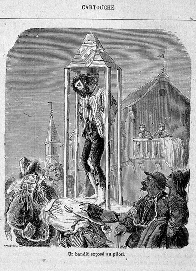 En banditt utsatt for søylen - i "" Cartridge, king of the bandits"", av Grandpré av Unknown artist