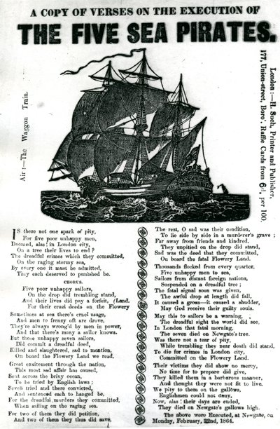 En kopi av vers om henrettelsen av de fem sjøpiratene, ca. 1864 av Unknown artist