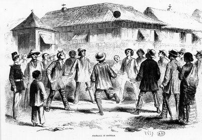 En fotballkamp i Manila (Filippinene) - gravering av Unknown artist