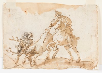 En rytter som dreper en hjort, foreløpig design for The Deer Hunt of Emperor Frederick Barbarossa og Ubaldo Ubaldini av Unknown artist