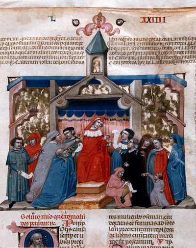 En advokat som anvender miniatyrloven hentet fra Justinian Code (Codex Justinianus), en samling lover og institusjoner utgitt under den romerske keiseren Justinian I av Byzantium (483-565) av Unknown artist