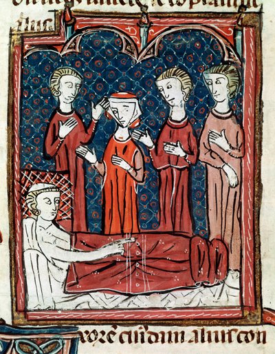 En pasient i seng omgitt av leger (miniatyr av Unknown artist