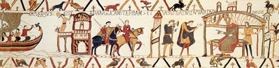 En scene fra Bayeux-teppet som viser kong Edward som snakker med Harold av Unknown artist