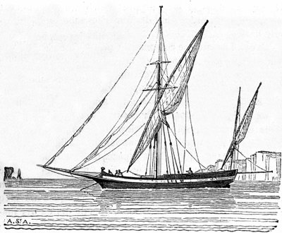 En tartane, en liten båt med en stor mast av Middelhavet. av Unknown artist