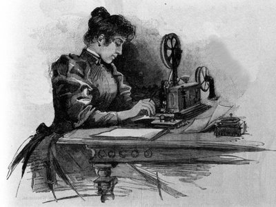 En telegrafoperatør oppfunnet av den amerikanske oppfinneren Samuel Finley Breese Morse (1791-1872). Gravering av 1800-tallet av Unknown artist