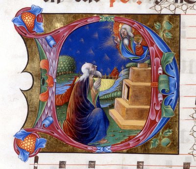 Abraham blir invitert av Herren til å forlate landet sitt. Miniatyr fra et kor fra 1400-tallet ("civitatis" av Saint Augustine). av Unknown artist