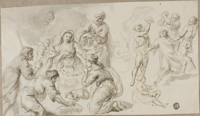 Tilbedelse av hyrdene; Steining av Saint Stephen av Unknown artist