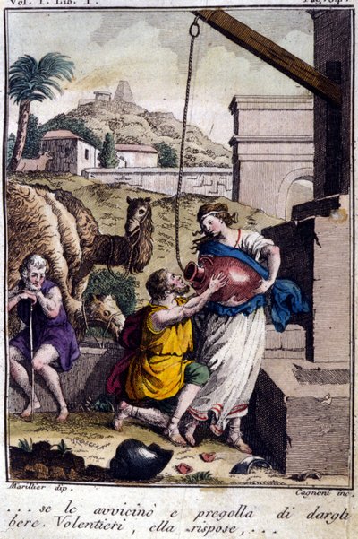Agar til brønnen: Jeg går bort til henne og ber henne gi en drink. Hun vil svare... Gravering fra begynnelsen av 1800-tallet. av Unknown artist