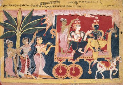 Akrur kjører Krishna og Balrama til Mathura (Isarda Bhagavata Purana) av Unknown artist
