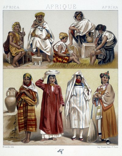 Algerie og Tunisia, populære kostymer - i "" Le costume historique"" av Racinet av Unknown artist