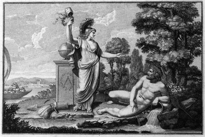 Allegori om den cisalpine republikken (Cisalpina) skapt av Napoleon Bonaparte 27.06.1797 etter fransk modell i Italia, som ble til den italienske republikken i 1802. Symbolene til Den franske republikk er representert. Gravering Museo del risorgimento, Mil av Unknown artist